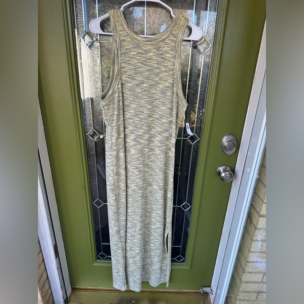 Old Navy XL Women’s Green Striped Maxi Bra Top Lined Tank Dress Side Slit Cotton